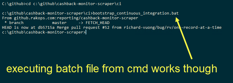Batch file executes successfully from CMD